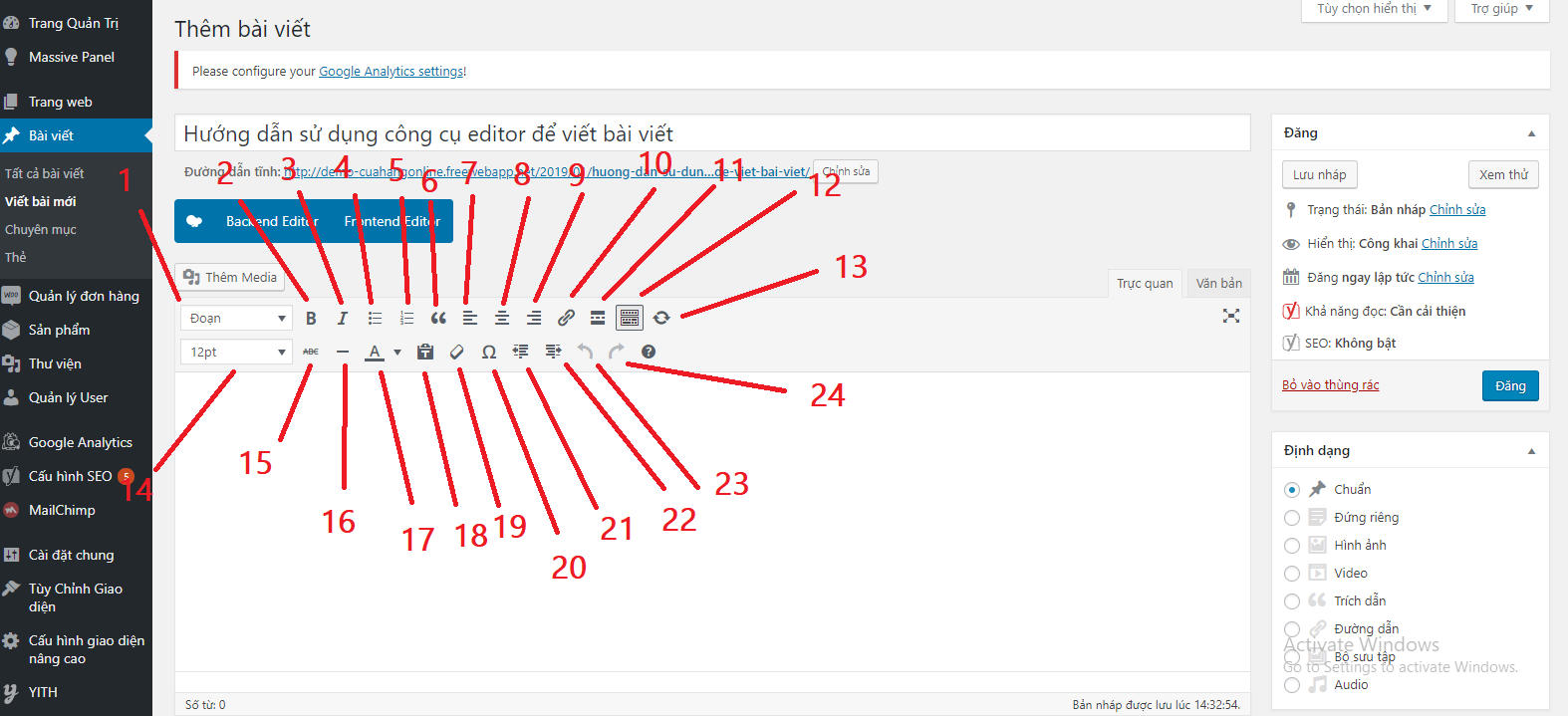 Hướng dẫn sử dụng công cụ editor để viết bài viết