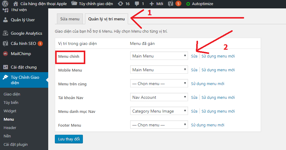 Hướng dẫn chỉnh sửa Menu chính và Menu chân trang