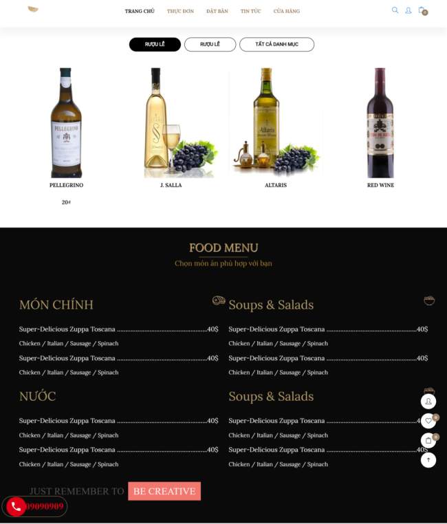 Mẫu website nhà hàng – NH1 home menu