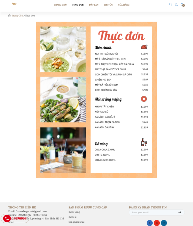 Mẫu website nhà hàng – NH1 menu