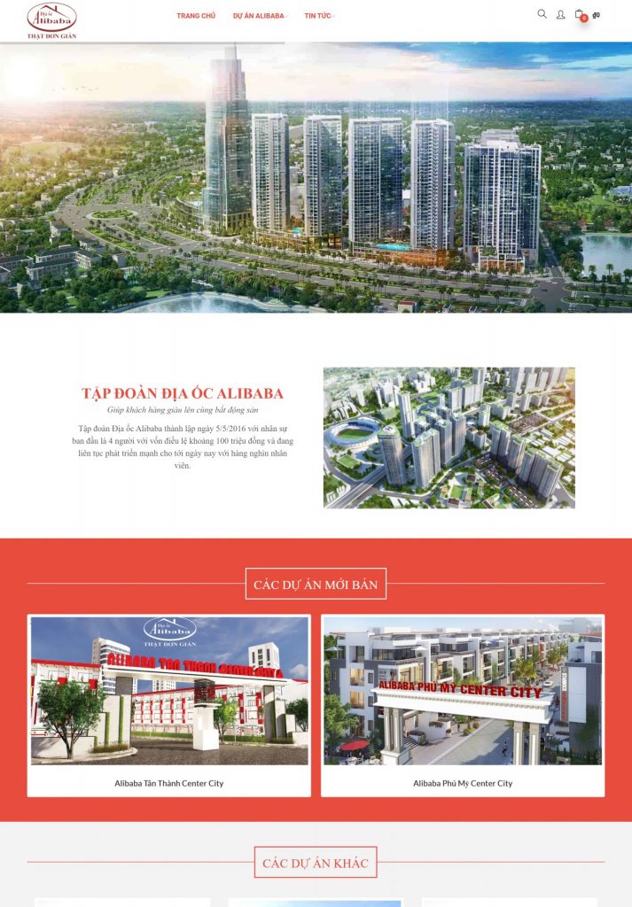 Thông tin dự án thiết kế website bất động sản Tập Đoàn Địa Ốc Alibaba