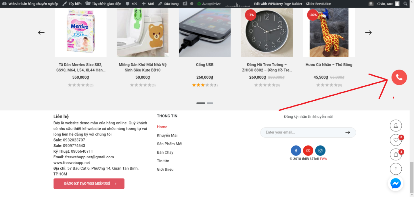 Hướng dẫn gắn nút gọi điện chạy theo màn hình website