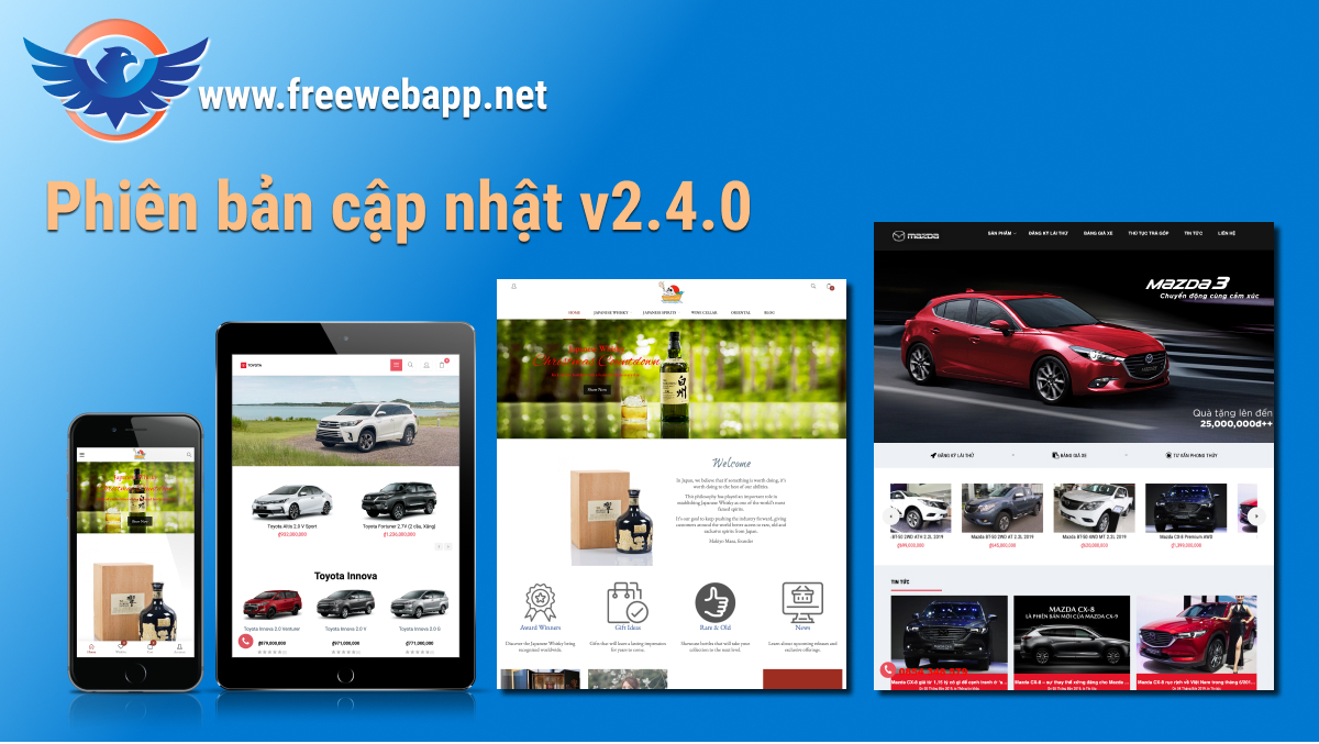 Nâng cấp Free Web App V2.4.0 hỗ trợ tính năng Panorama, Youtube Channel, Booking