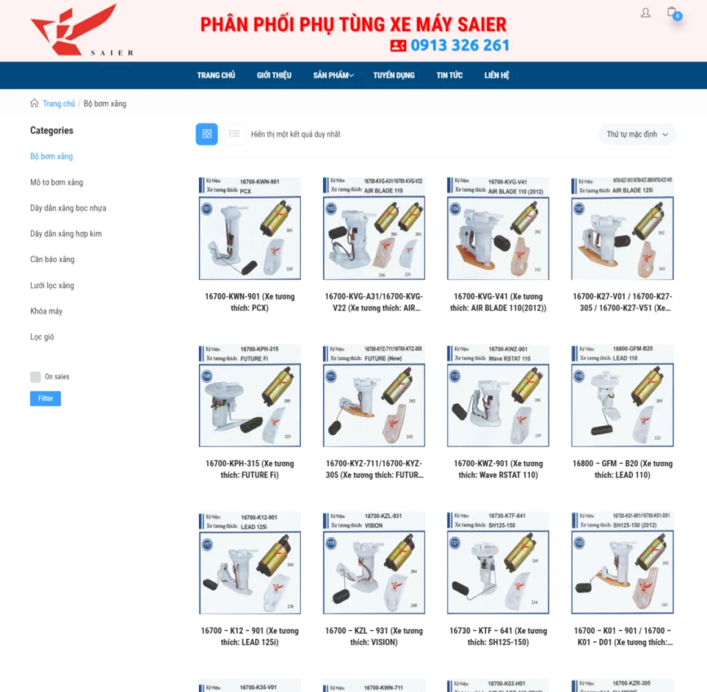 Dự án website công ty bán phụ tùng se máy Saier chuyên nghiệp
