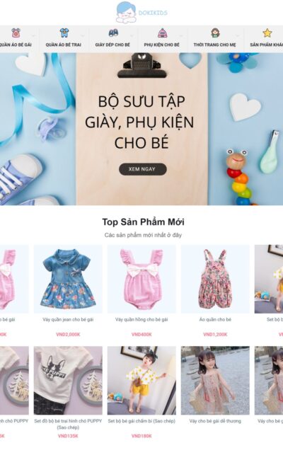 mẫu website bán hàng thời trang bh7 dành cho trẻ em