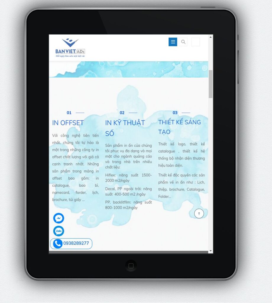 Dự án website Bản Việt Ads trên tablet