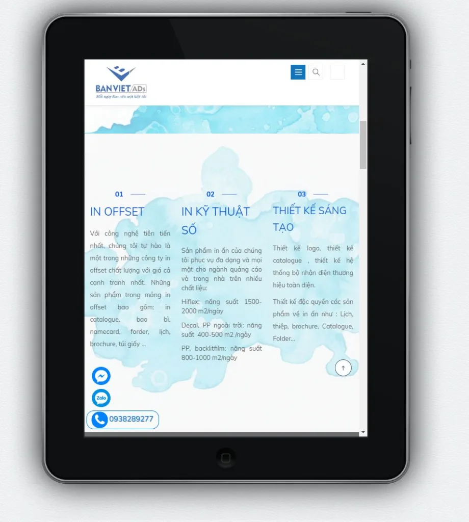 Dự án website Bản Việt Ads trên tablet