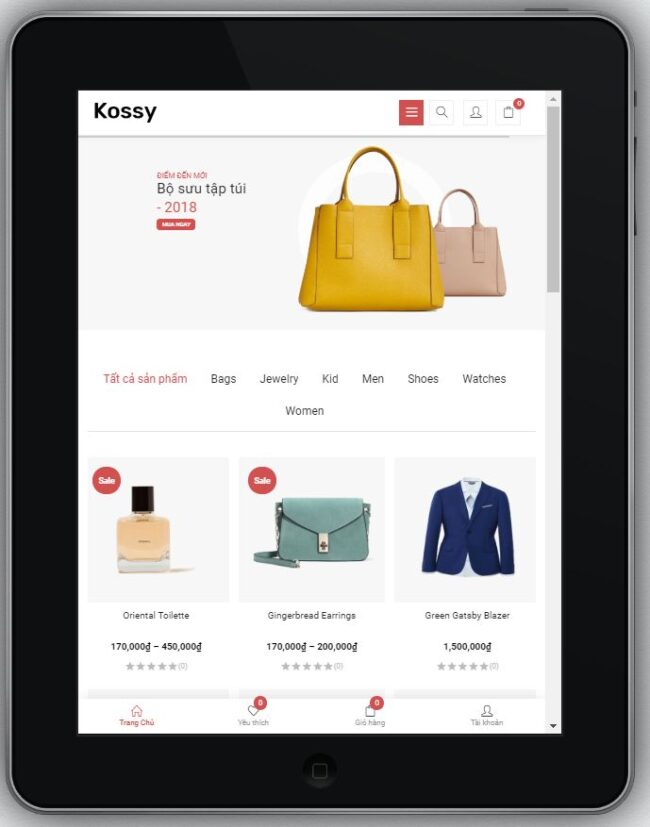 Mẫu Website Bán Hàng Thời Trang – BH3 hiển thị trên màn hình tablet