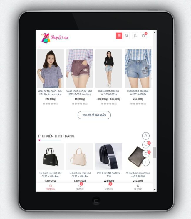 Mẫu Website Shop Thời Trang – BH2 hiện thị trên giao diện tablet