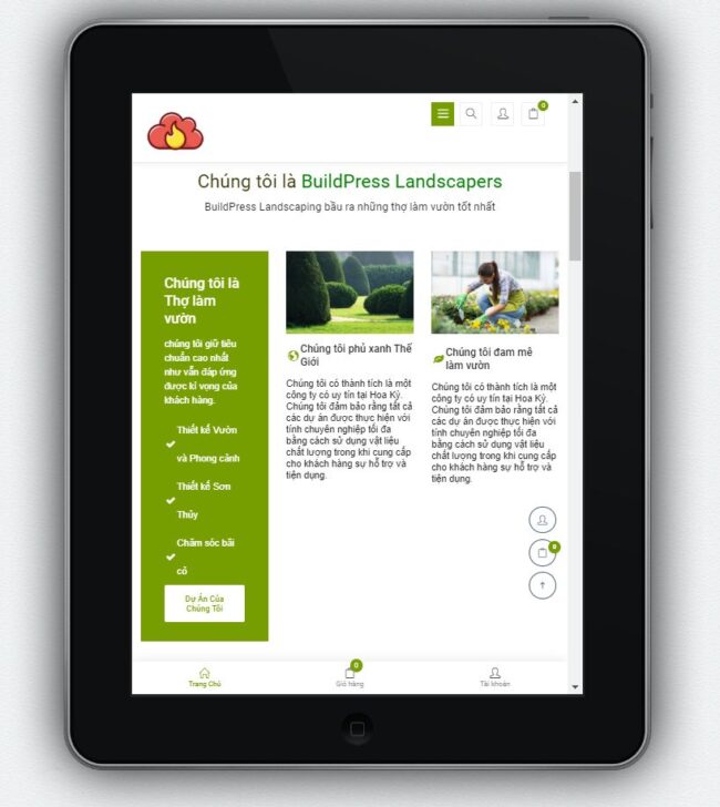 Mẫu website công ty1 hiện thị trên màn hình tablet.