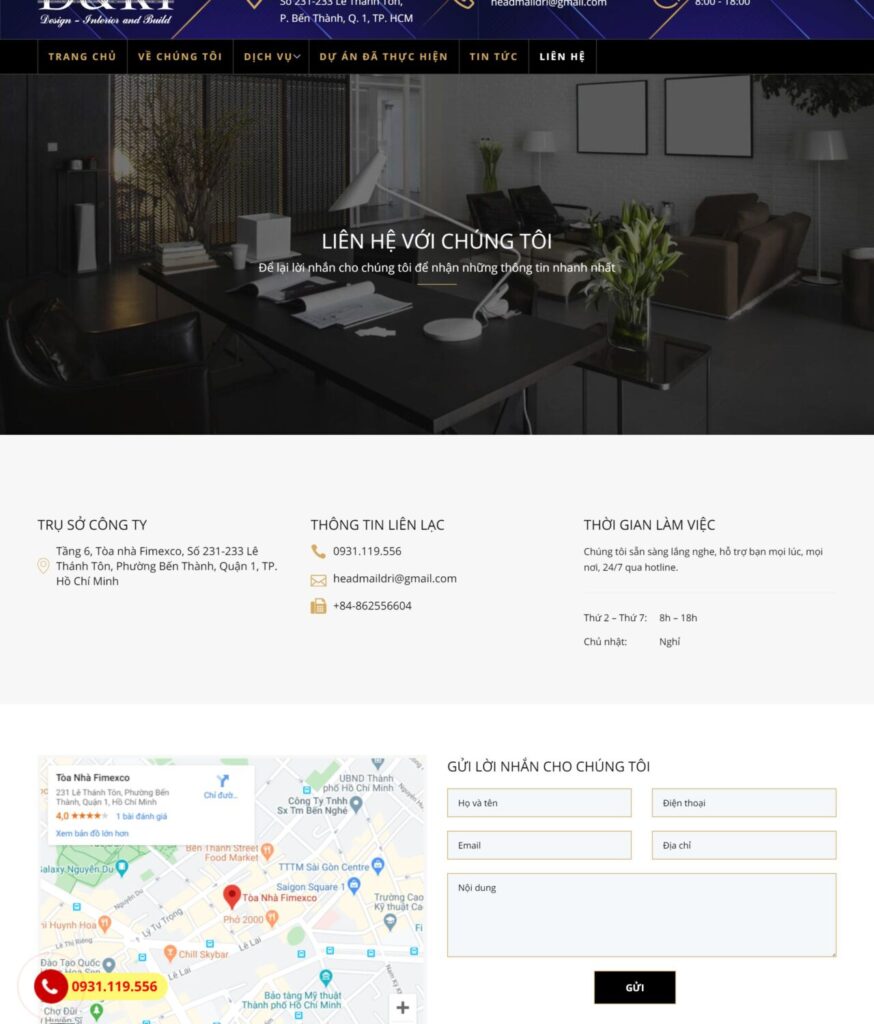 Trang liên hệ của mẫu website công ty