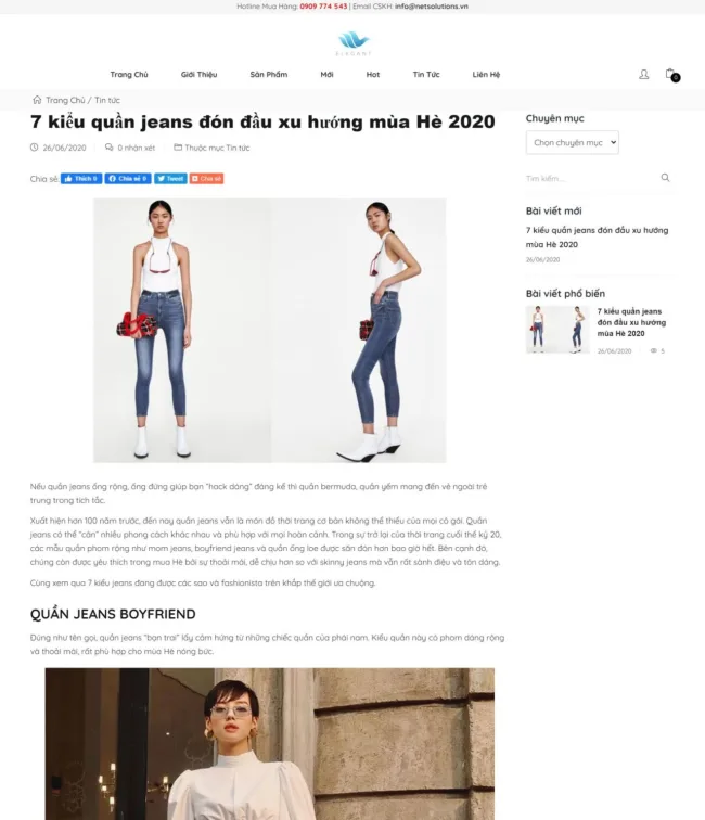 Trang tin tức của mẫu website bán hàng thời trang