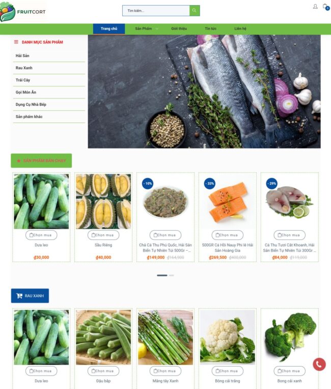 trang home mẫu web bán thực phẩm online