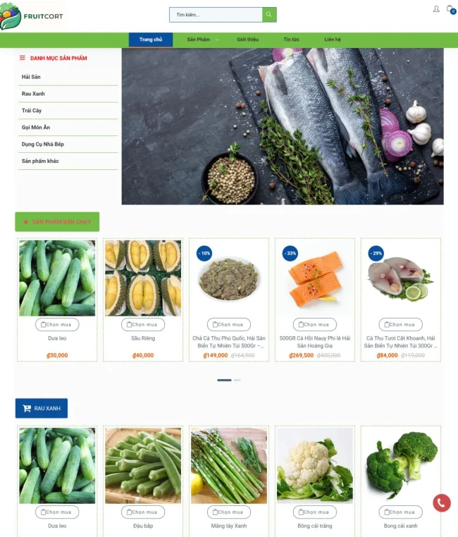 trang home mẫu web bán thực phẩm online