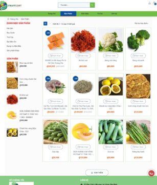 Danh mục sản phẩm của mẫu website kinh doanh thực phẩm online