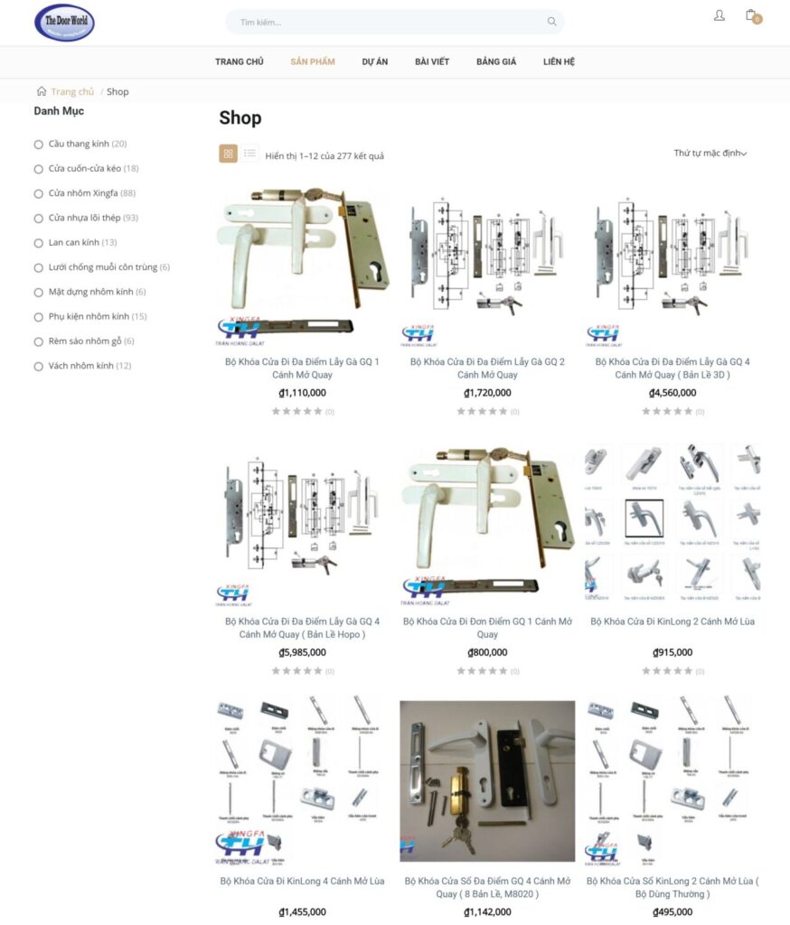 danh mục sản phẩm của dự án website cửa nhôm xingfa