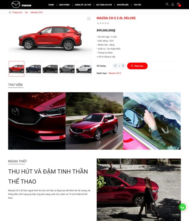 Chi tiết từng mẫu xe của web có phần trình bày đẹp mắt