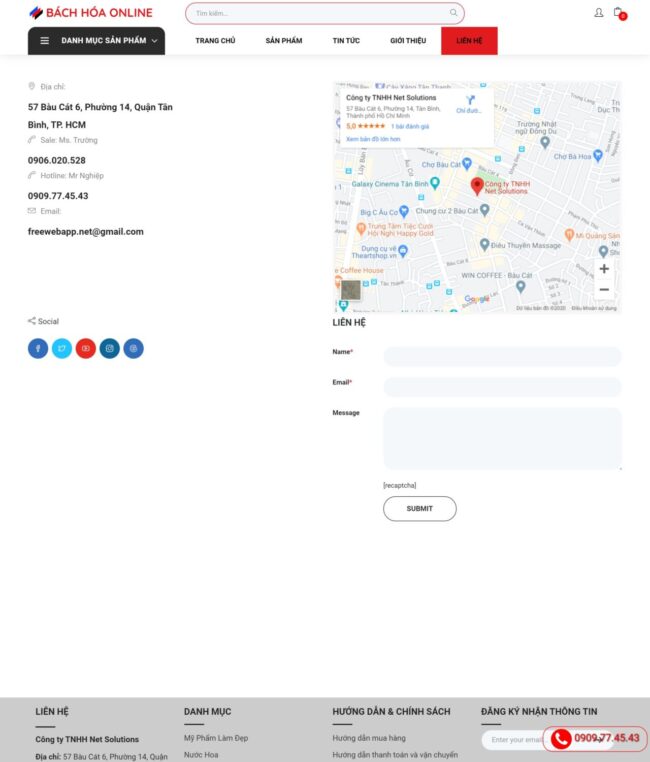 trang liên hệ của web Mẫu website cửa hàng bách hóa online BH14