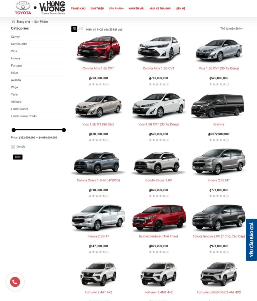 Dự án website Toyota Hùng Vương