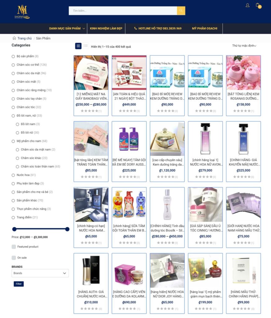 Dự án website Shop Mỹ Hoa