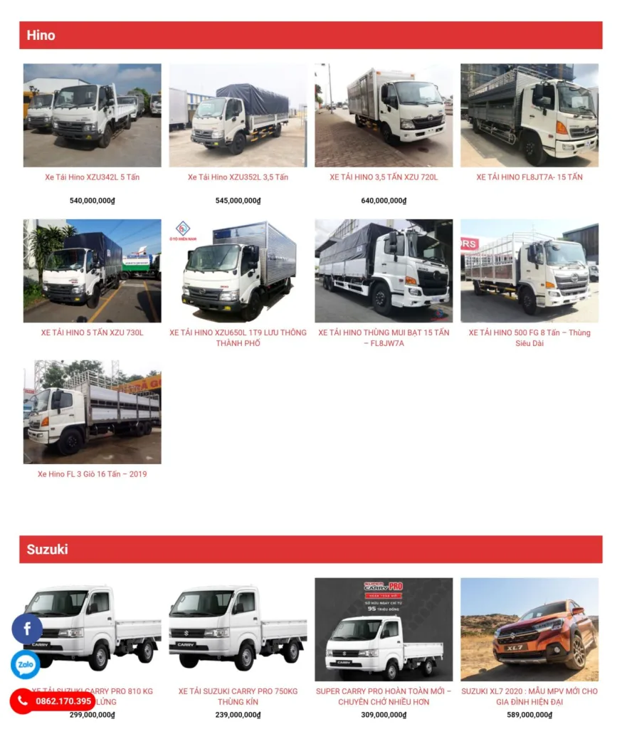 Dự án website ô tô miền nam