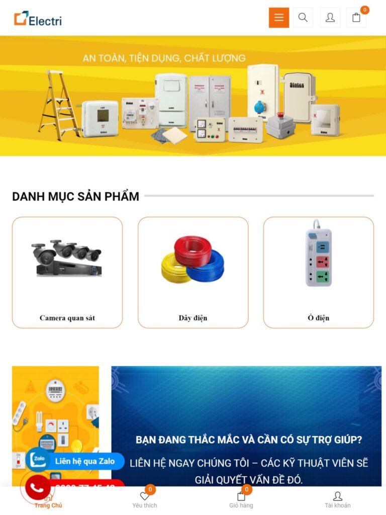 Trang home của mẫu website công ty kinh doanh vật tư thiết bị