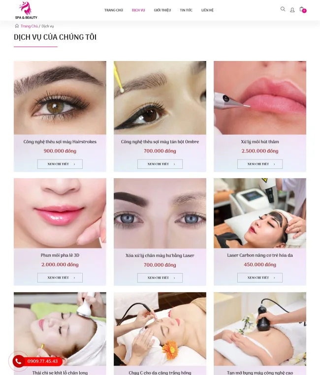 Chi tiết các dịch vụ spa làm đẹp