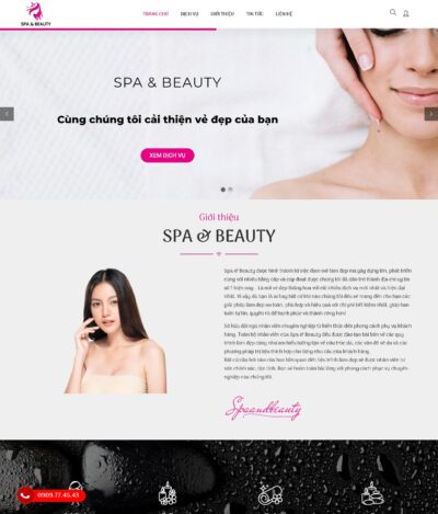Trang home mẫu website công ty kinh doanh dịch vụ spa&beauty