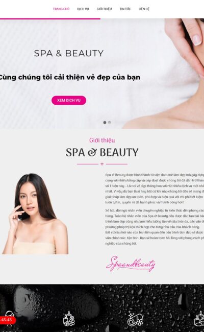Trang home mẫu website công ty kinh doanh dịch vụ spa&beauty