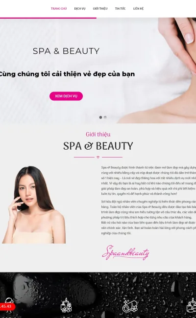 Trang home mẫu website công ty kinh doanh dịch vụ spa&beauty