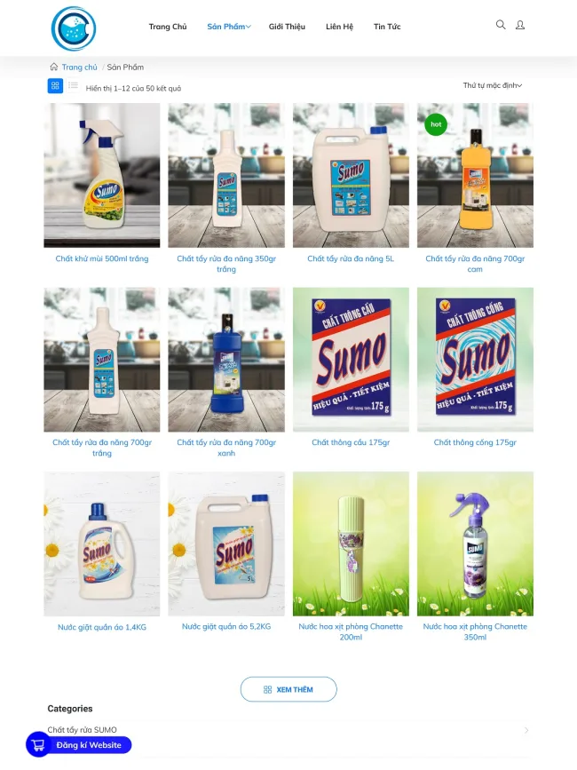 danh mục sản phẩm của mẫu web