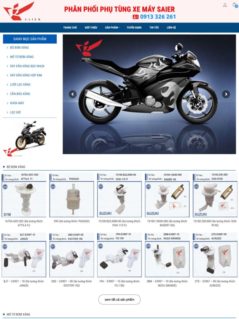 Dự án website công ty phụ tùng xe máy saier