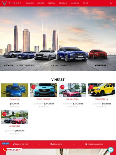 Dự án mẫu website ô tô Vinfast