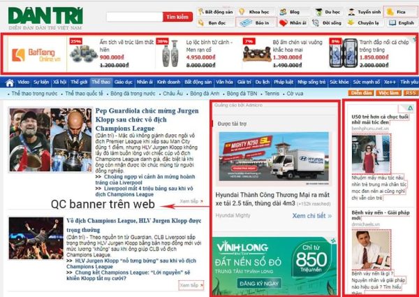 Vị trí banner quảng cáo phù hợp trên trang web tin tức