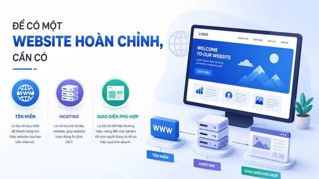 Các thành phần cơ bản của website: tên miền, hosting, giao diện
